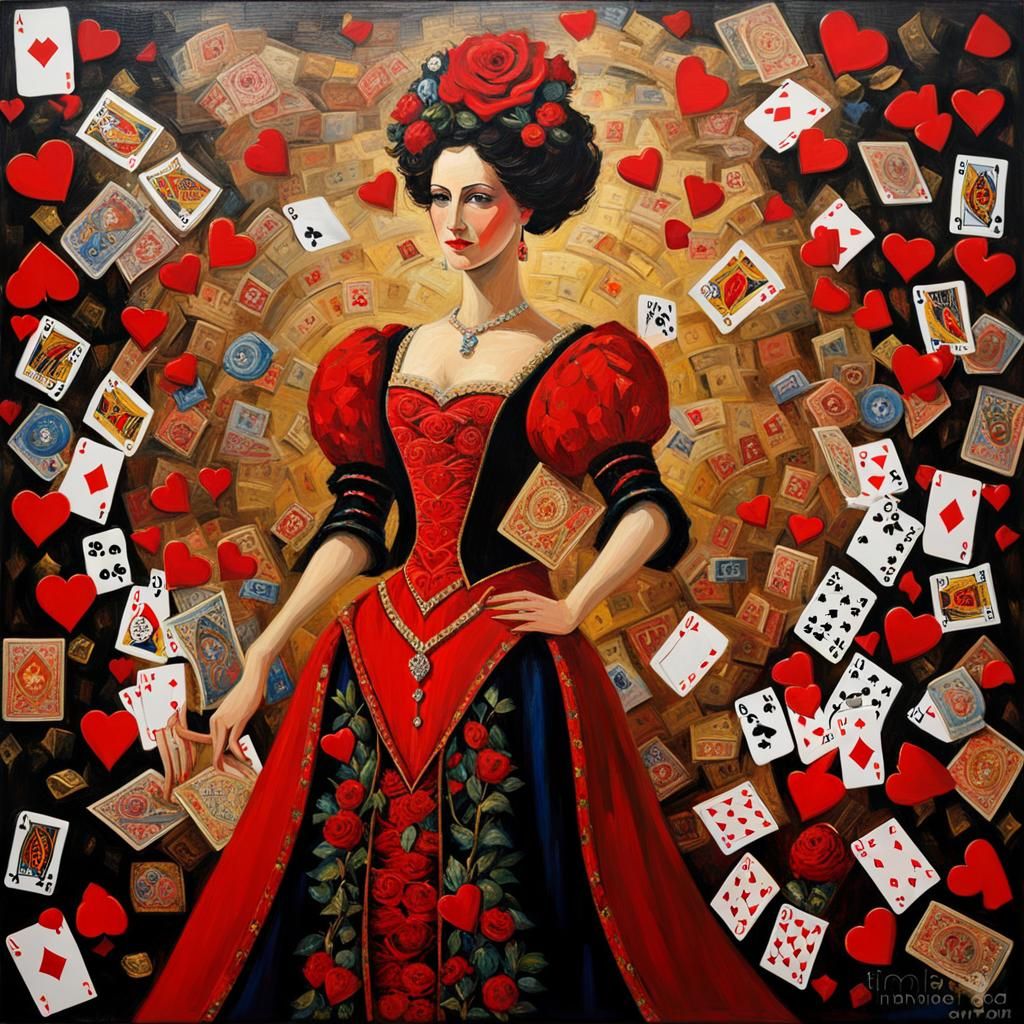 Queen of Hearts Impasto Painting in Rose Garden