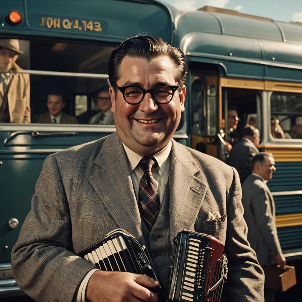 1950s Man with Accordion, Film Noir Style