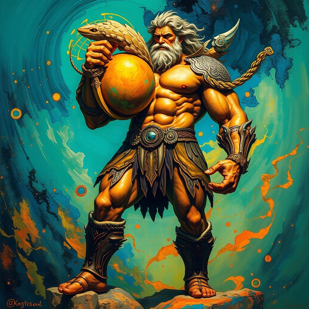 Colossal Atlas in Iridescent Armor, Bearing Ethereal Sphere