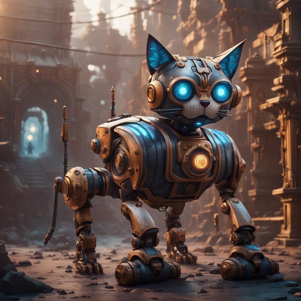 Fantastical Robot Cats in Detailed Matte Painting