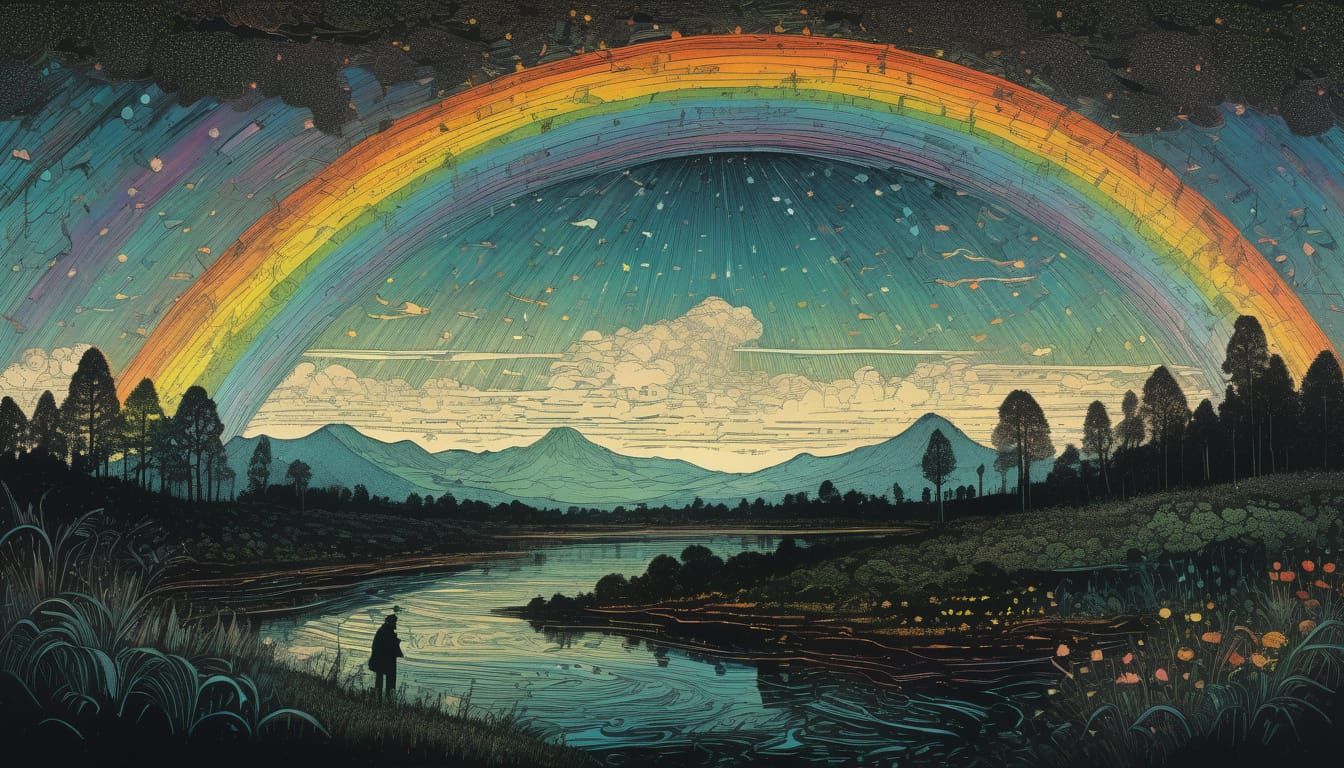 Vibrant Rainbow Unfolds Amidst Stormy Skies