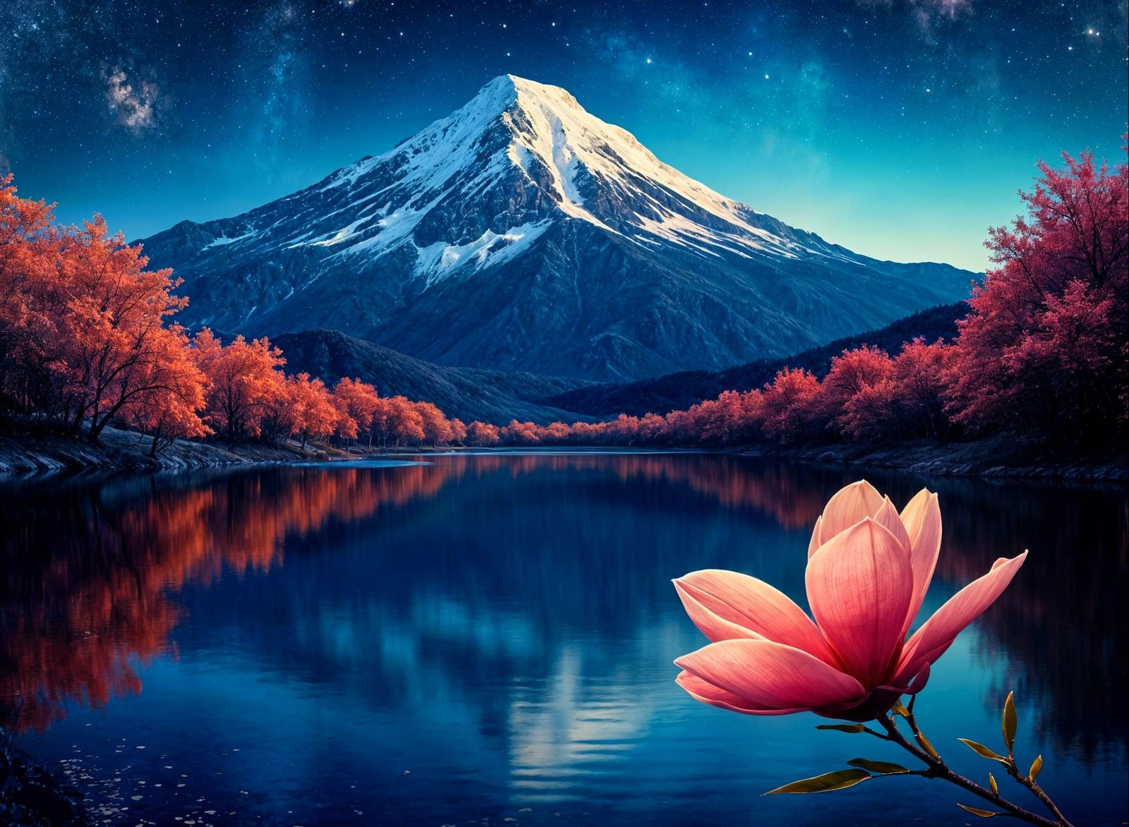 Magnificent Mountain Magnolia Under Starry Night Sky