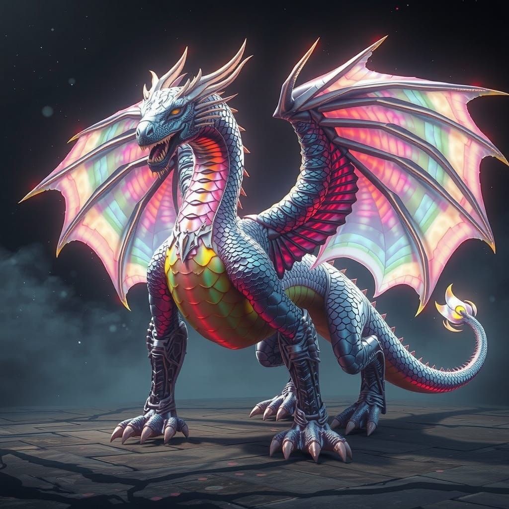 Hyper-Realistic Dragonoid with Iridescent Scales and Etherea...