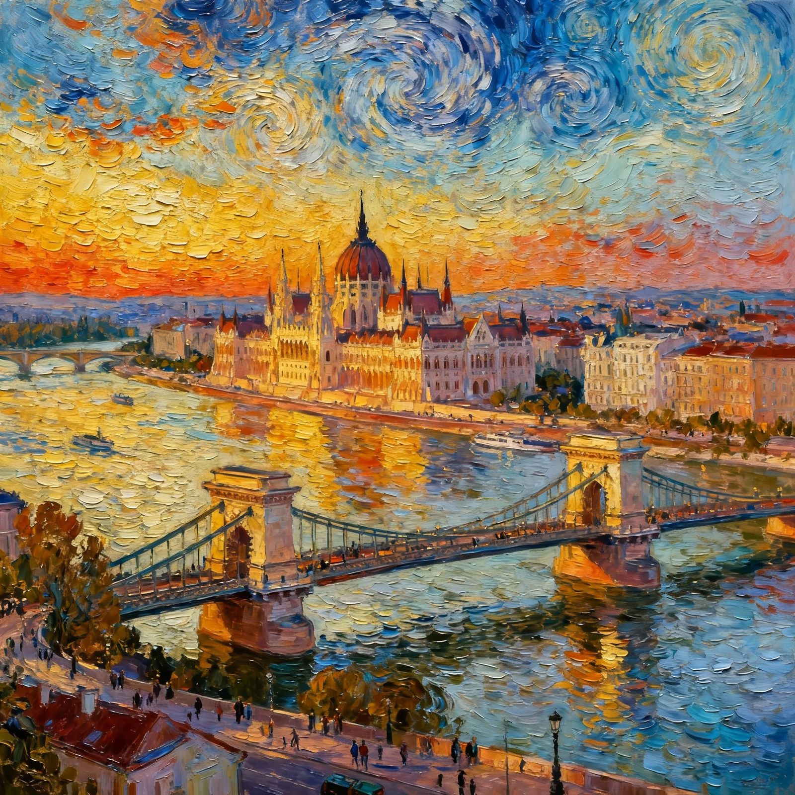 Budapest, Hungary in Van Gogh Style