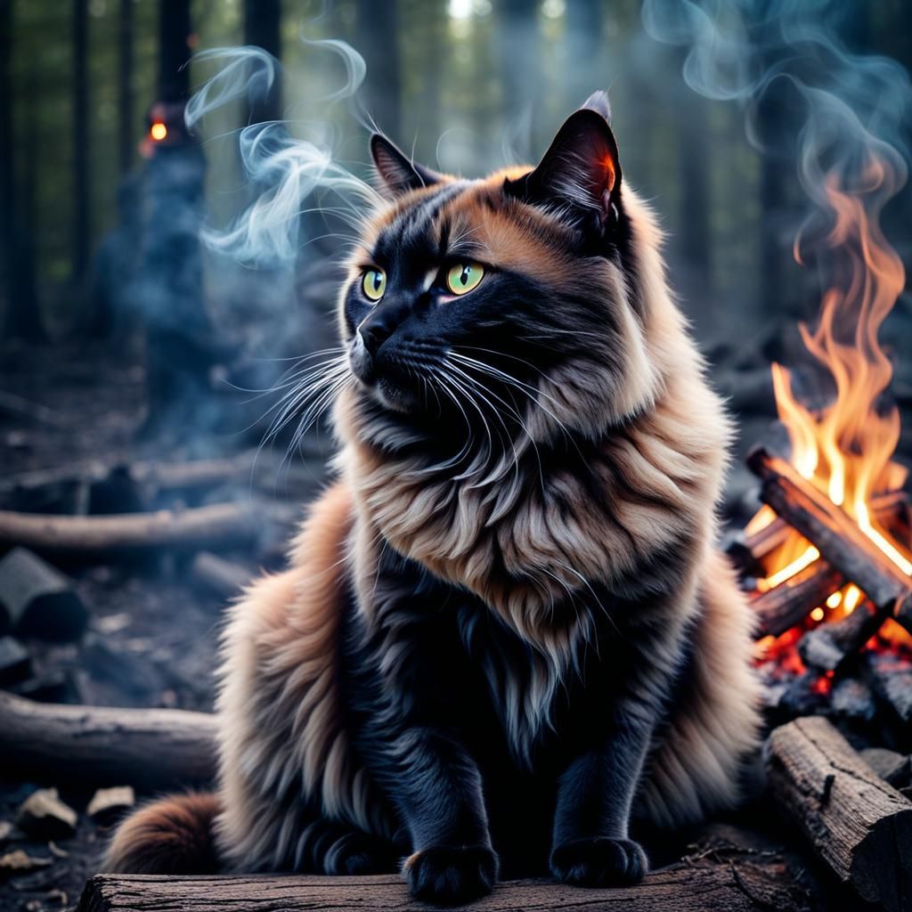 Ethereal Cat Appears in Campfire Smoke