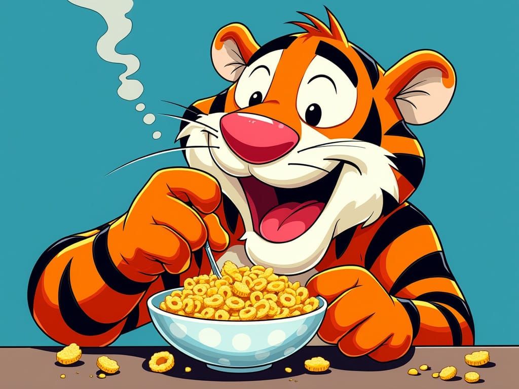 Tony the Tiger in Bold Pop Art Style, Eating Corn Flakes