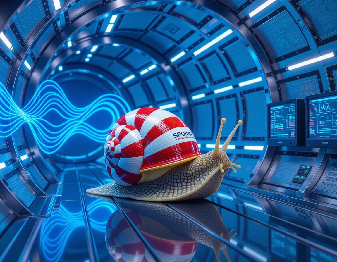 Snail in Futuristic Wind Tunnel, Digital Art