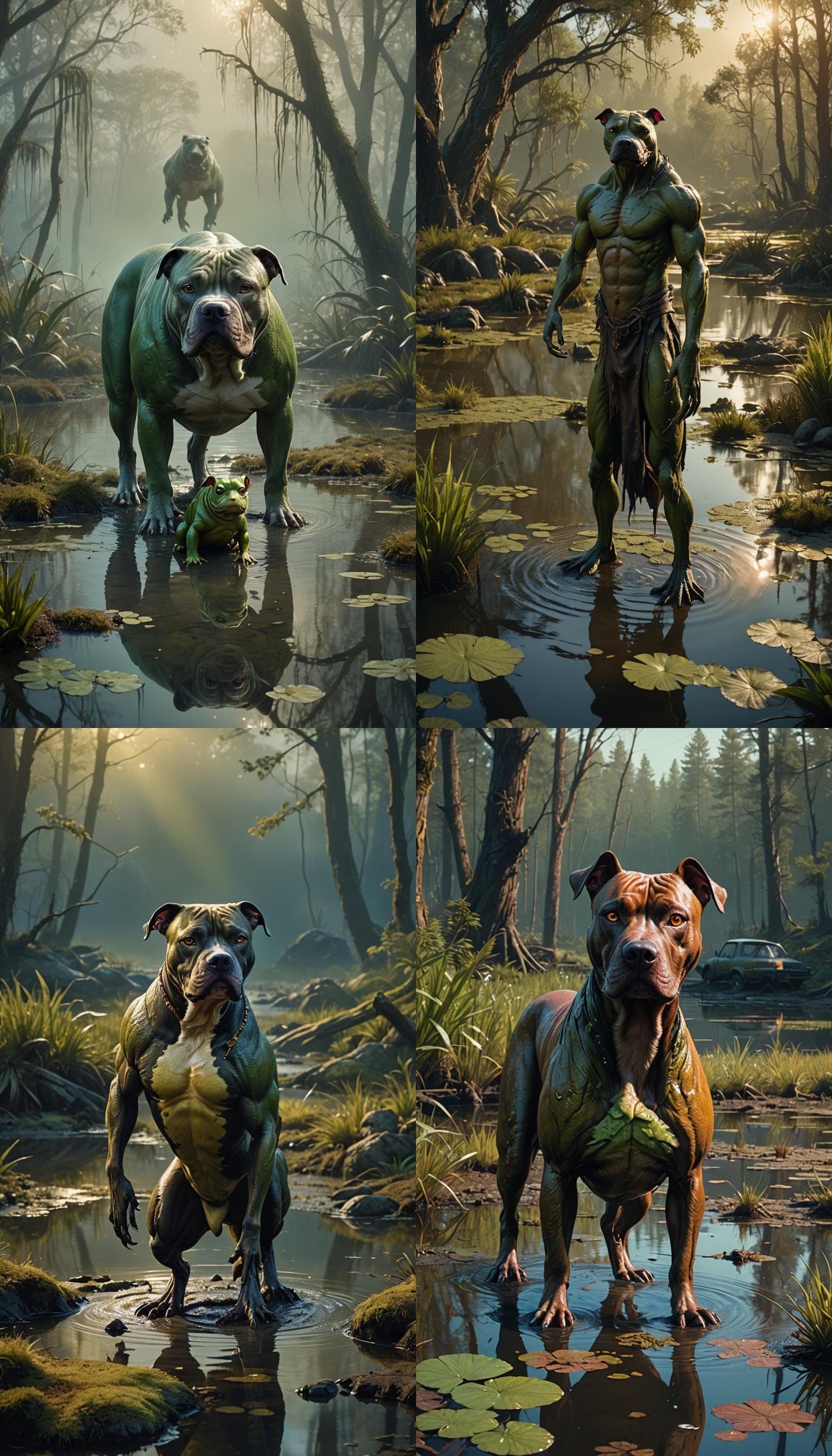 Pitbull-Frog Hybrid Creature in Detailed Matte Painting Styl...