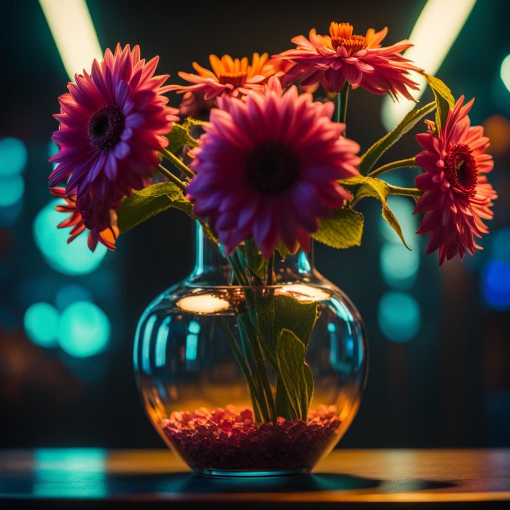 Flower in Vase in Cyberpunk Dystopia