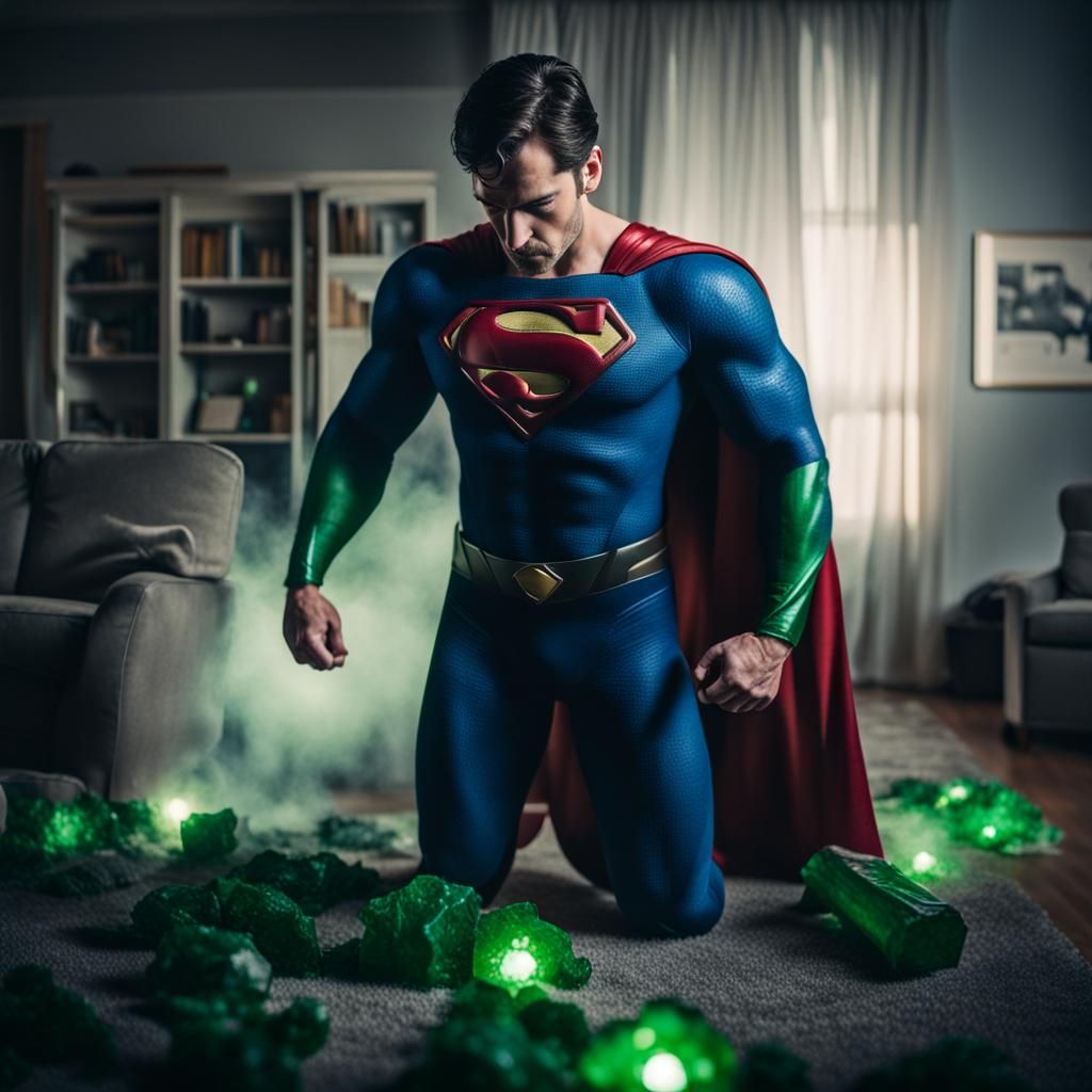 Sad Superman Surrounded by Kryptonite: Professional Photogra...