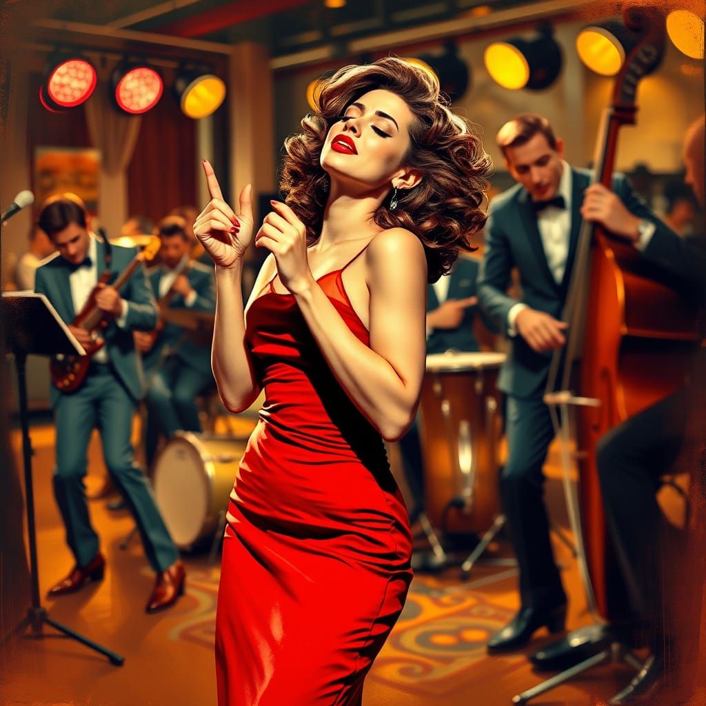 Chic Woman Enjoys Music in Toulouse-Lautrec Style