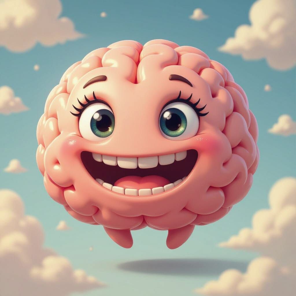 Cheerful Brain Character with Rounded Bottom as 3D Render