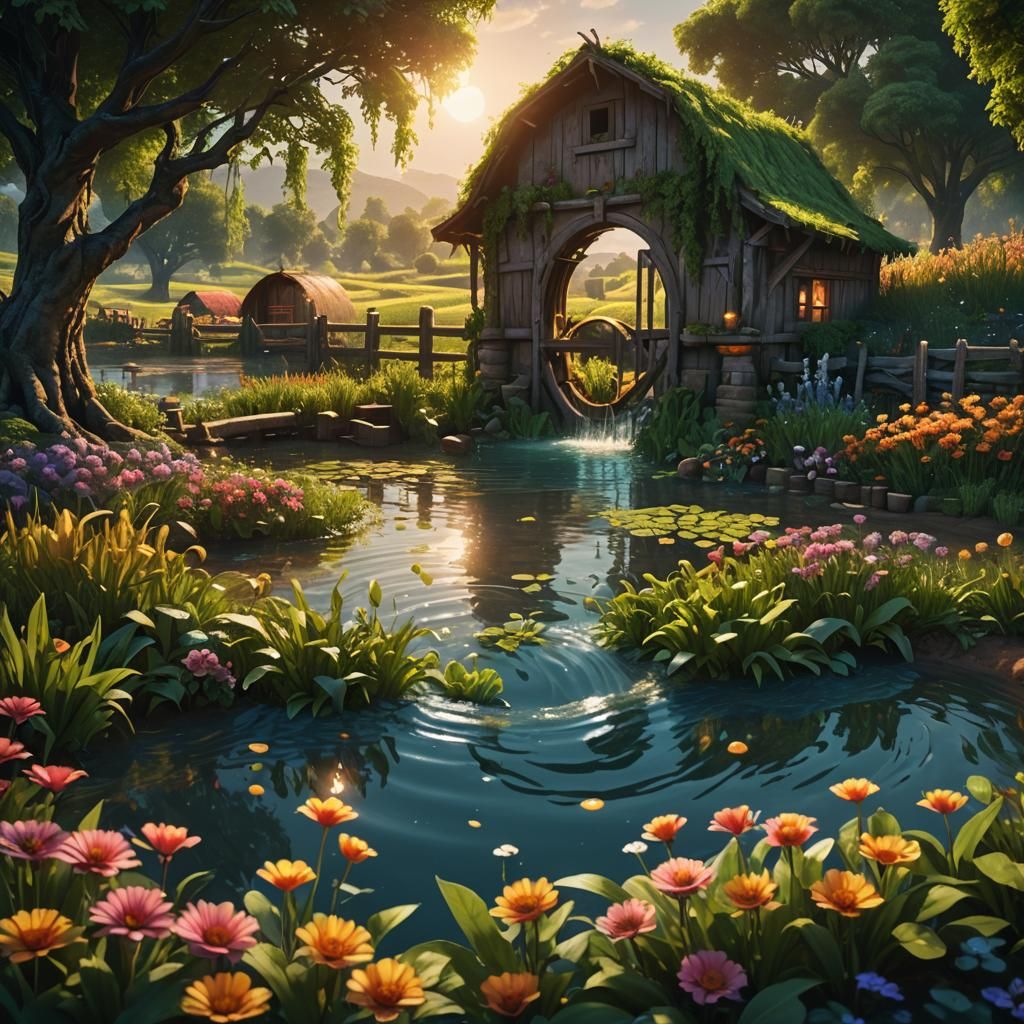 Farm Overflowing Near Glowing Portal, Fantasy Concept Art