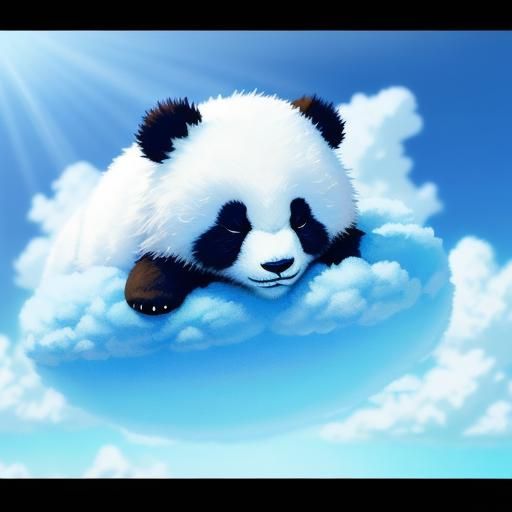 Blue Panda Sleeping on a Cloud in Anime Style