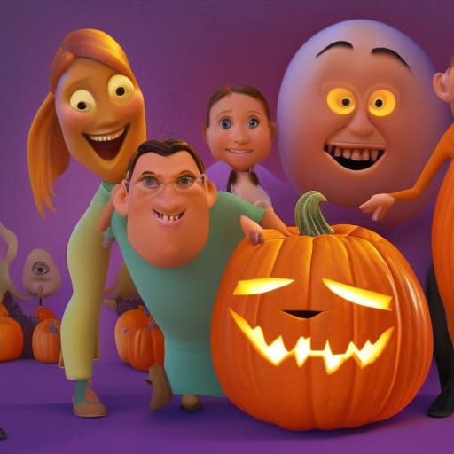 Pumpkin Carving Family Reunion in 3D Style