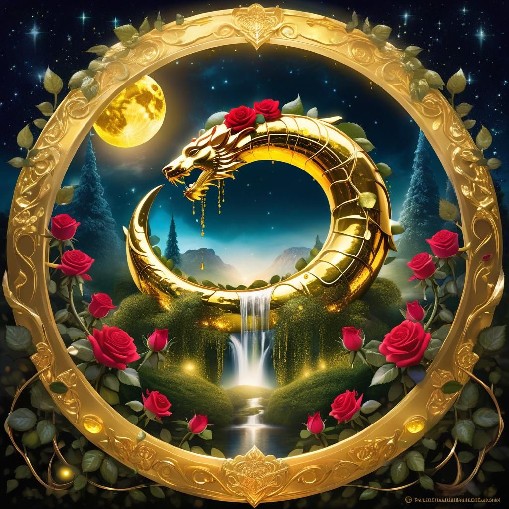 Golden Rose Serpent in Mythical Roseland Wonderland