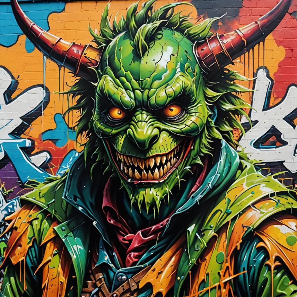 Graffiti Art Dragon with Bronze Elements