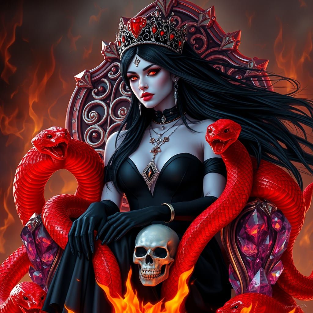 Gothic Goddess on Crystal Throne in Hyper-Realistic Style