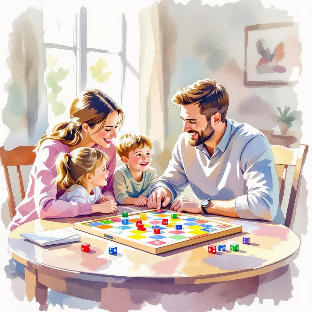 Pastel Watercolour Family Board Game Illustration