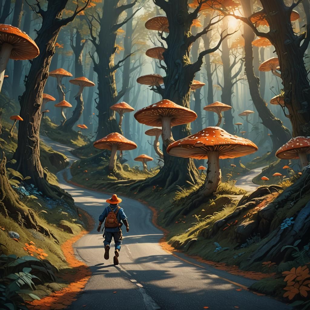 Calimero Runs Through Mystical Forest: Fantasy Art