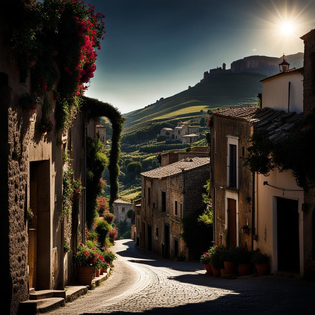 Italian Mountain Town Road in Early 1900s