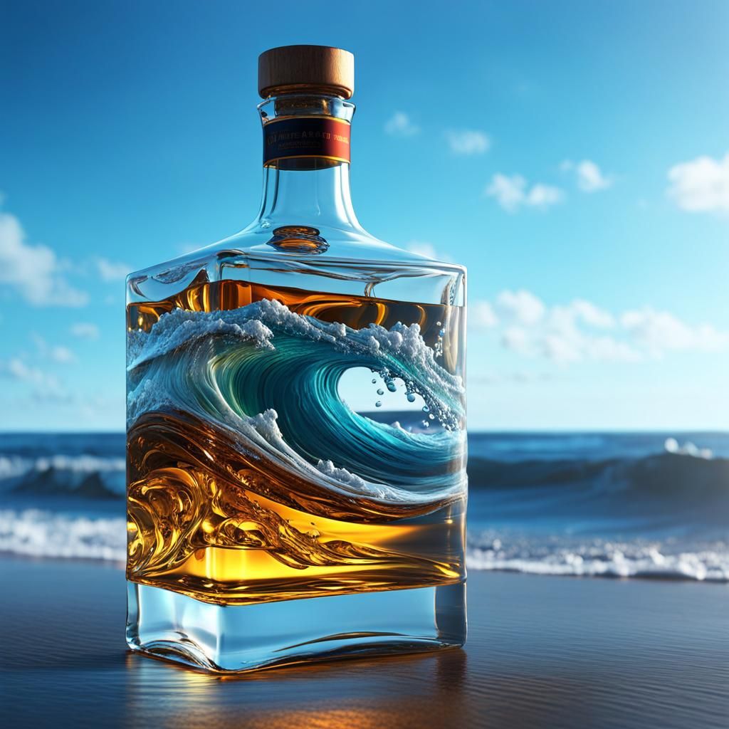 ocean waves inside a whisky bottle