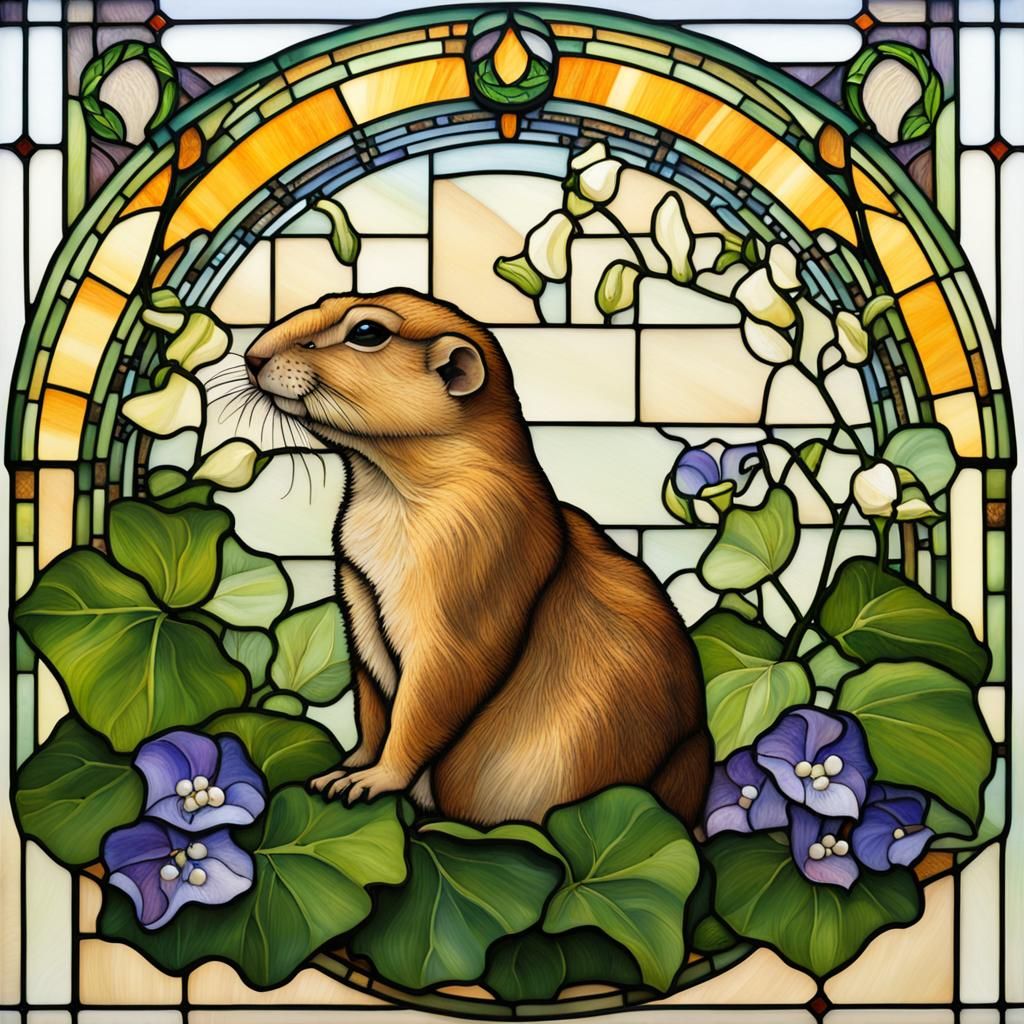 Art Nouveau Stained Glass Prairie Dog