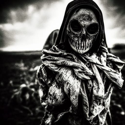 Surreal Horror Figure in Desolate Landscape