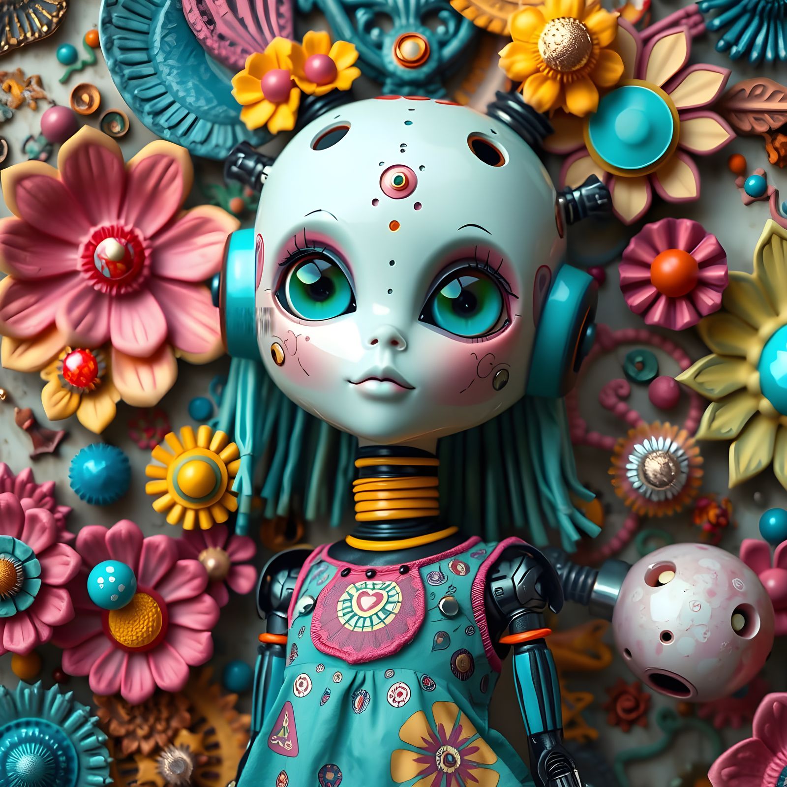 Robot Girl with Alien Dress in Futuristic Style