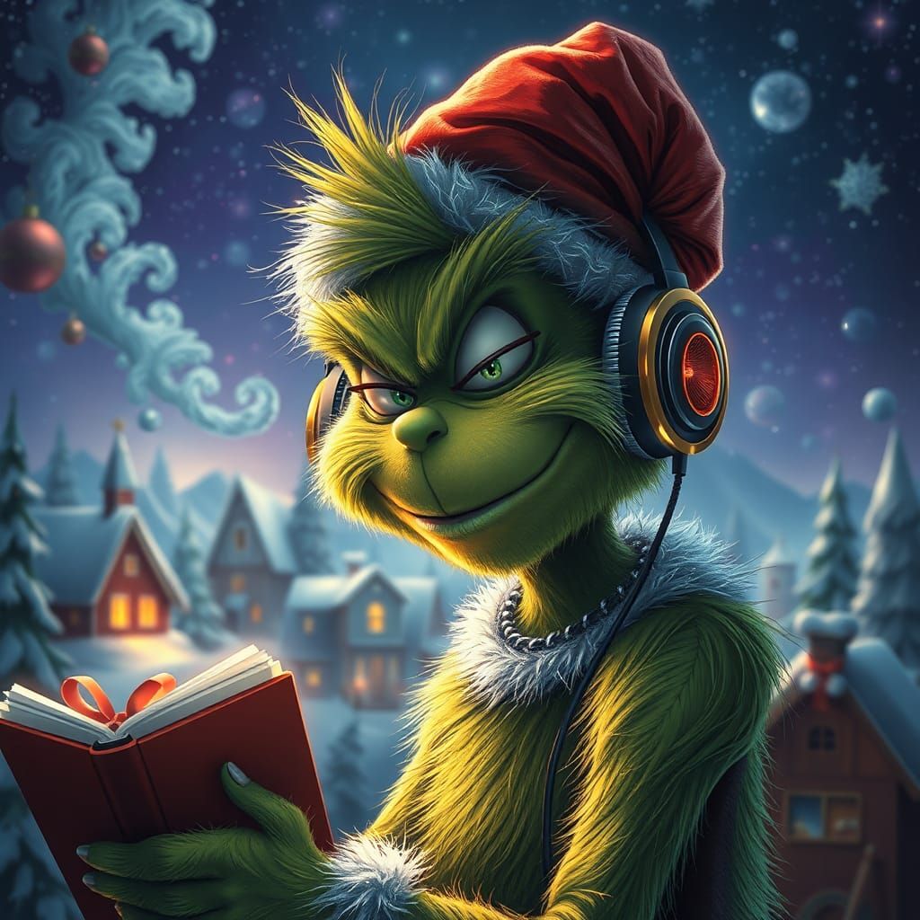 Grinch Plots Christmas Chaos in Cosmic Illustration