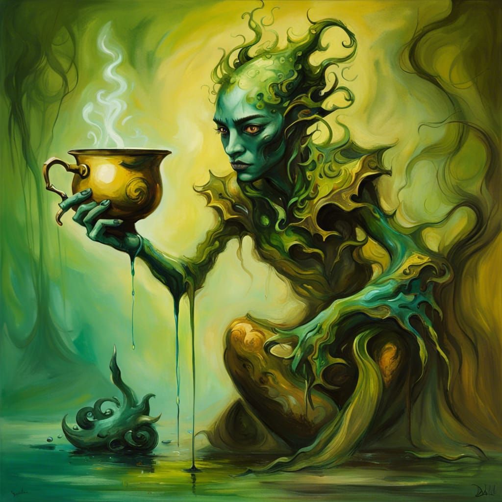 Sylvari Guild Wars 2 Drinking Tea in Dali Surrealism