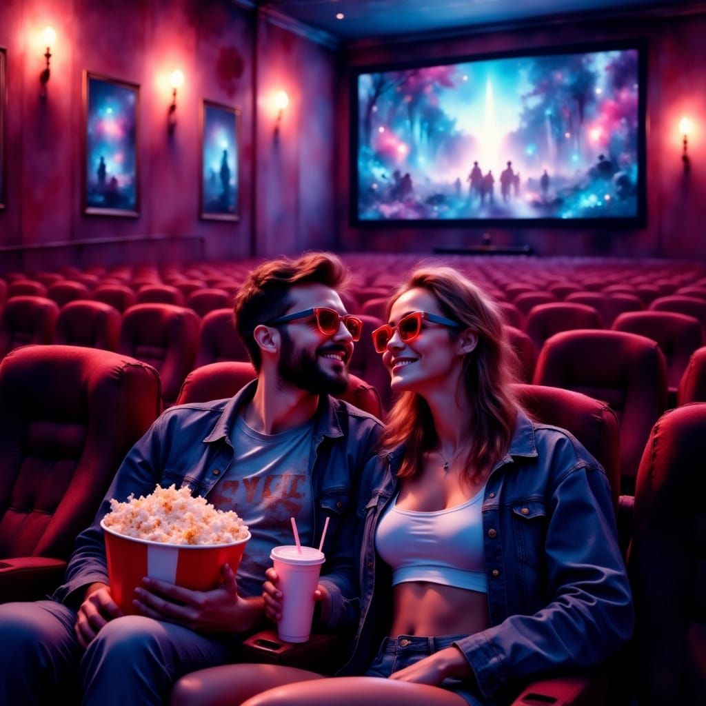Synthwave Movie Theater: Couple in 3D Glasses