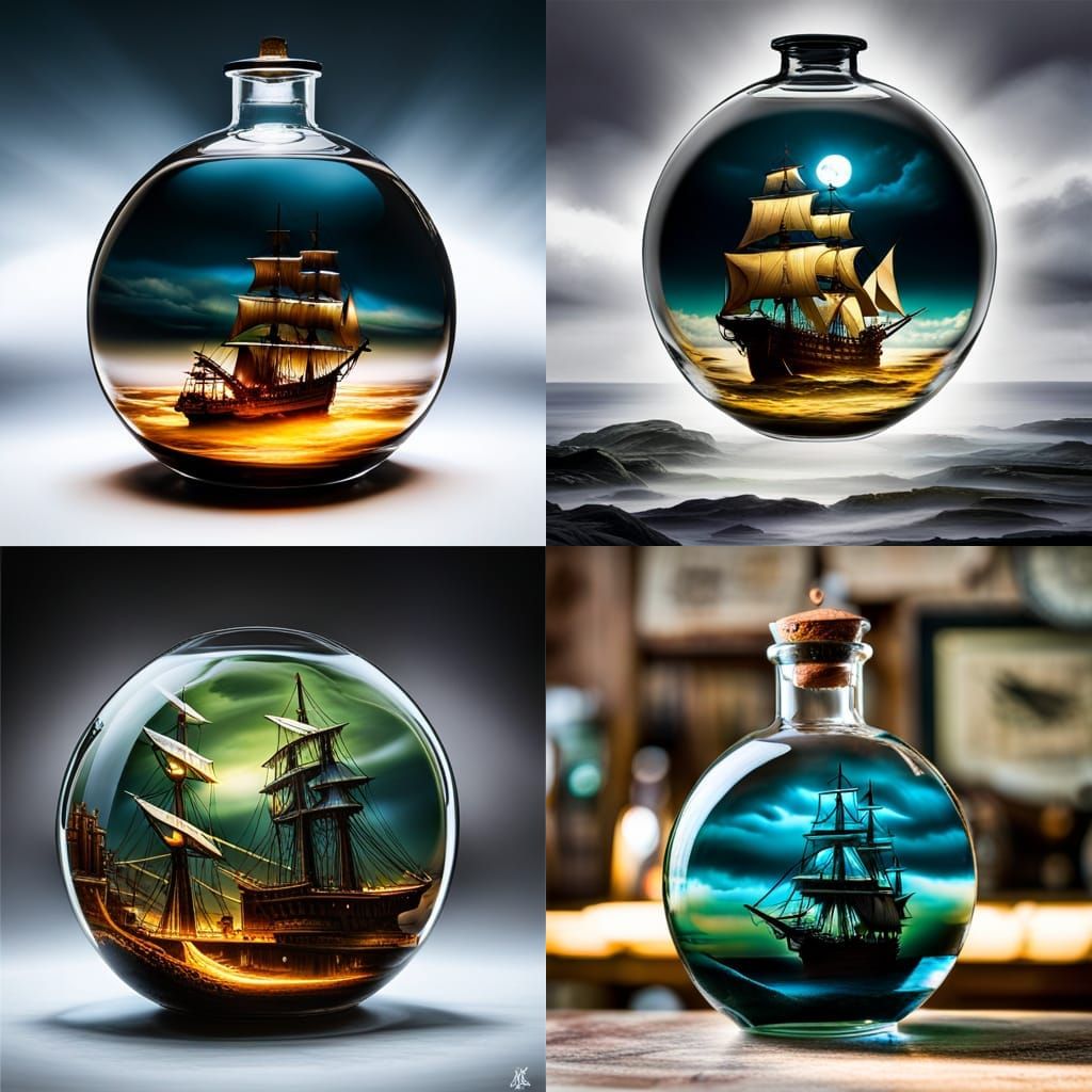 Flying Dutchman Ghost Ship in a Bottle