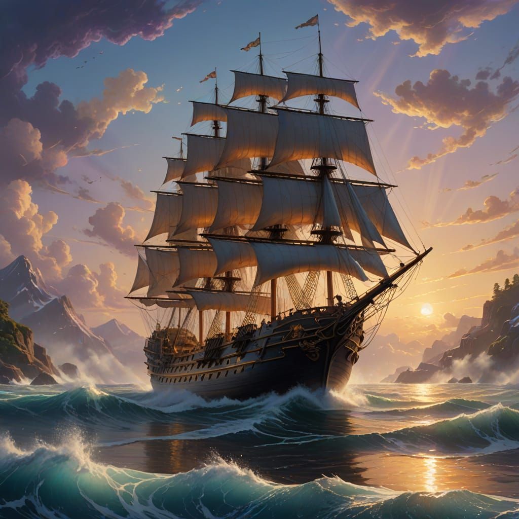 Majestic Sailor in Dreamy Oceanic Landscape