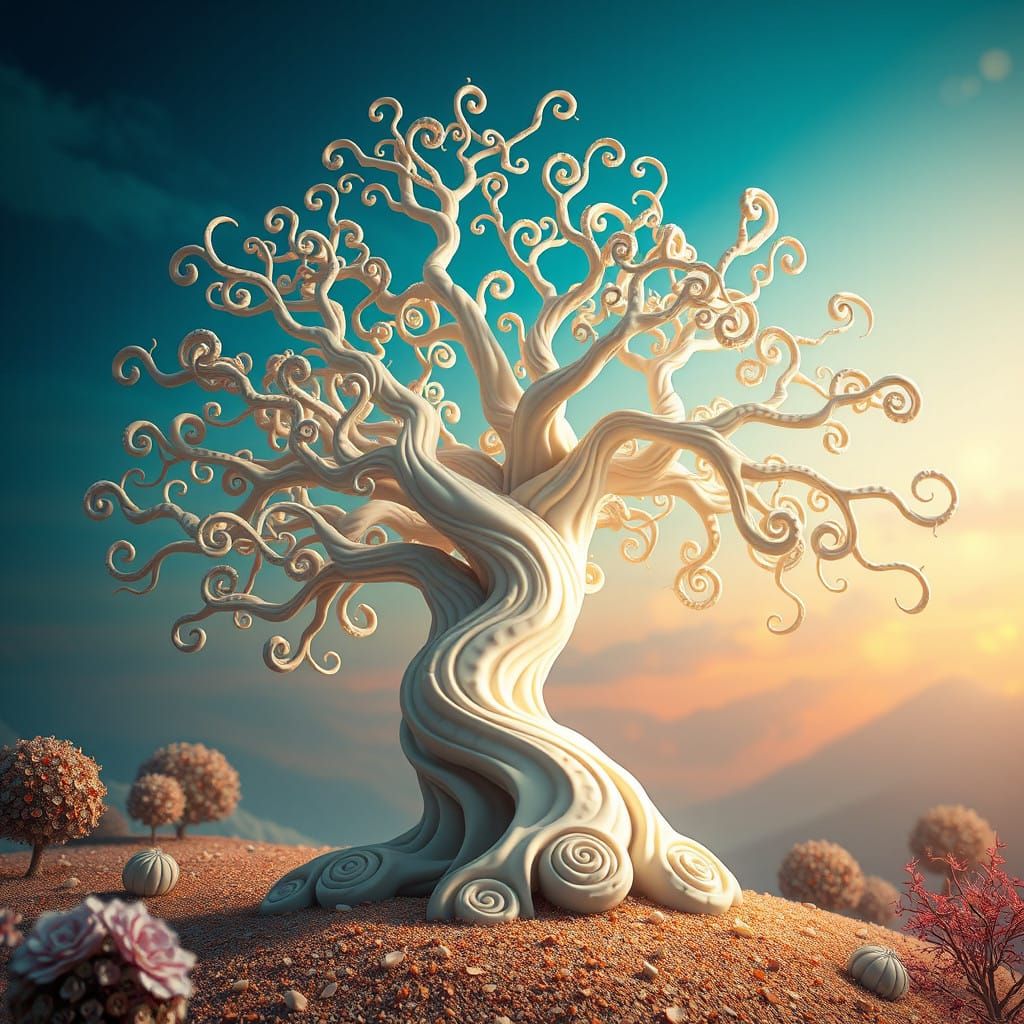 Whimsical White Chocolate Tree in a Fantastical World