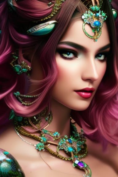 Crab Queen Portrait in Clockpunk Biopunk Style