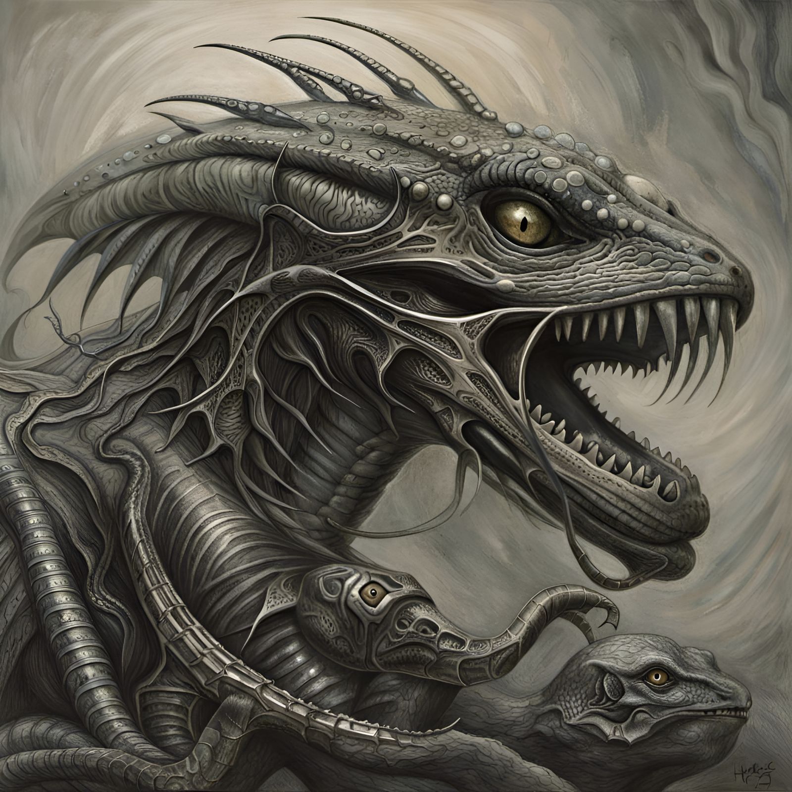 Lizard Rider on Alien Monster in Giger Style