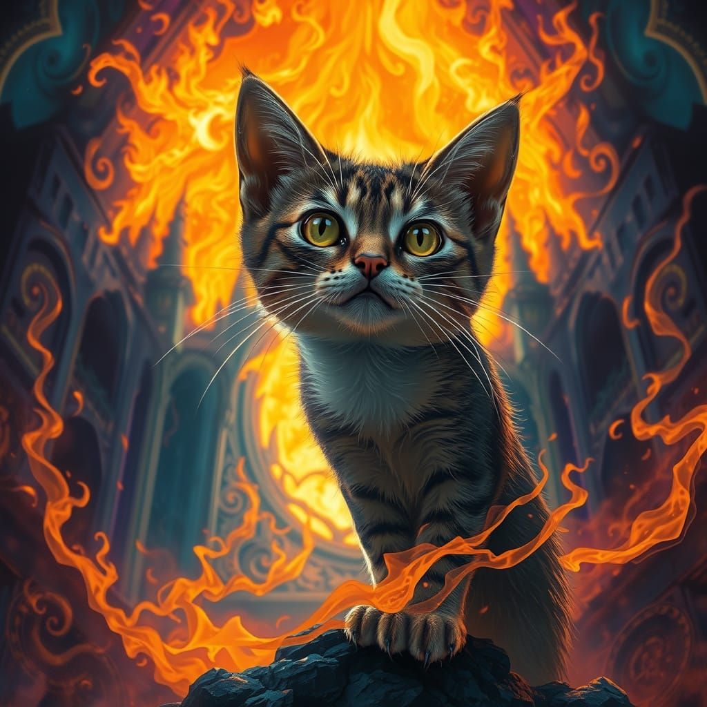 Mystical Feline Witnesses Apocalyptic Inferno