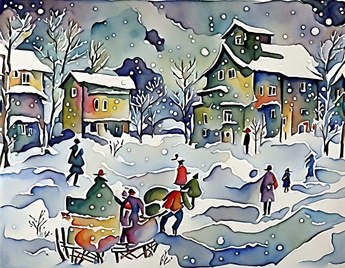 Abstract Snowscape in Watercolor Style