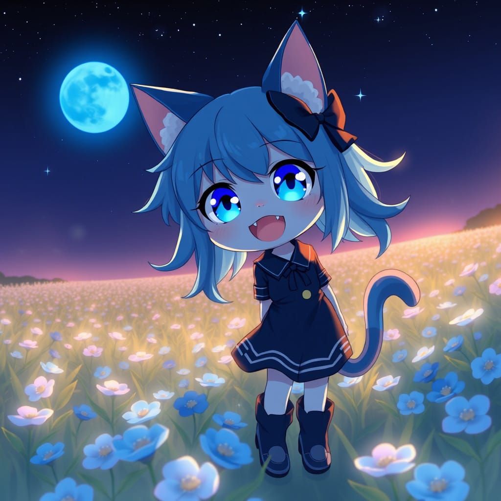 Glowing Eyes in a Starry Night Scene