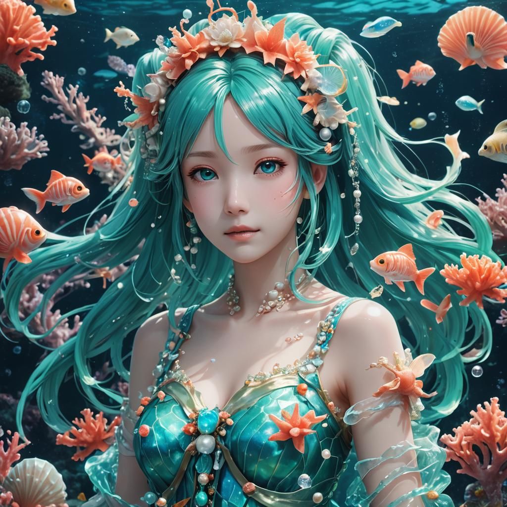 Hatsune Miku: Underwater Princess in Bioluminescent Dream