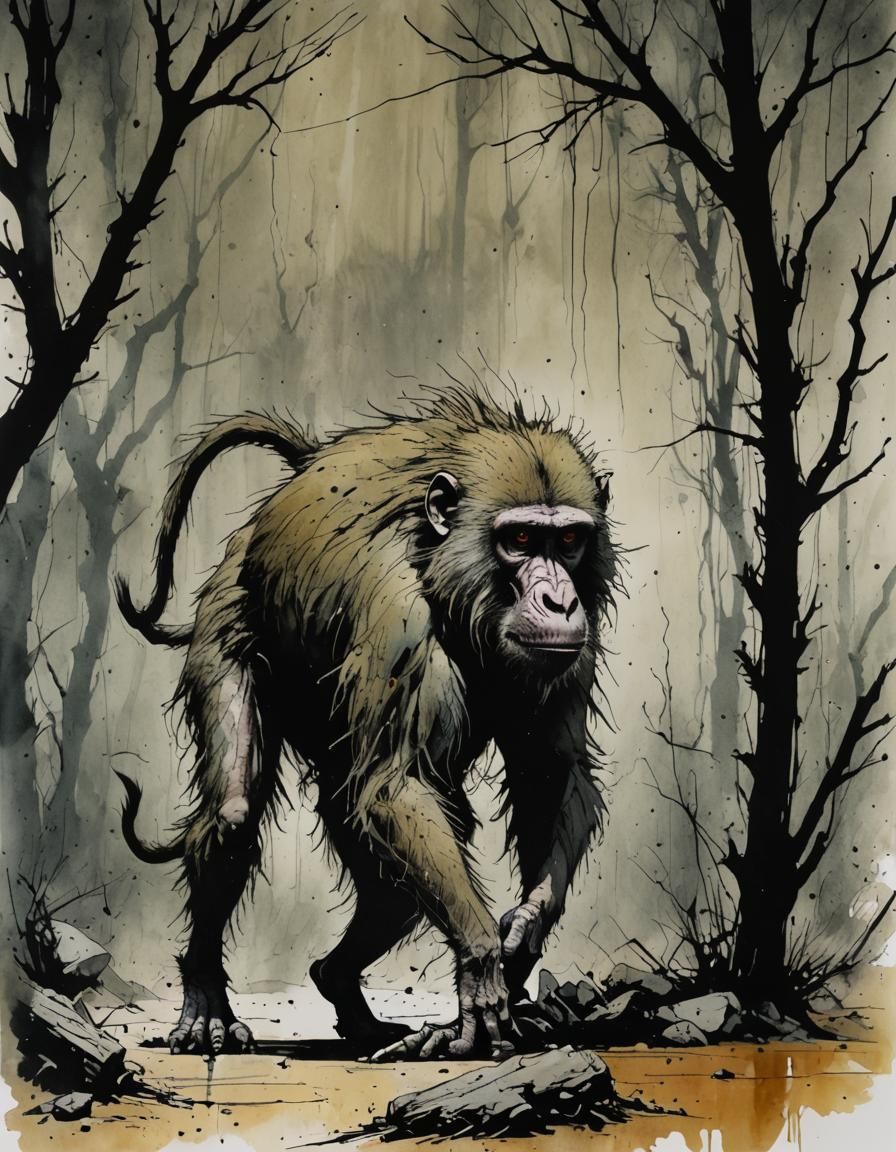 Baboon Color:: (Barossa:1.0) (Hemlock:1.0)::  comic book art...