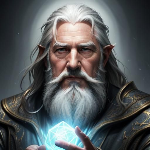 Wizard with Palantir in Art Nouveau Style