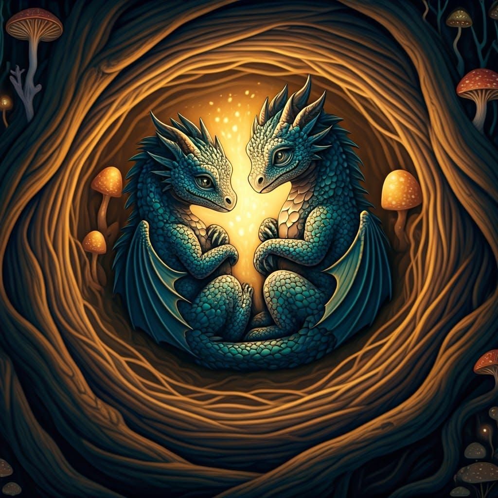 Iridescent Baby Dragons in Whimsical Woodland