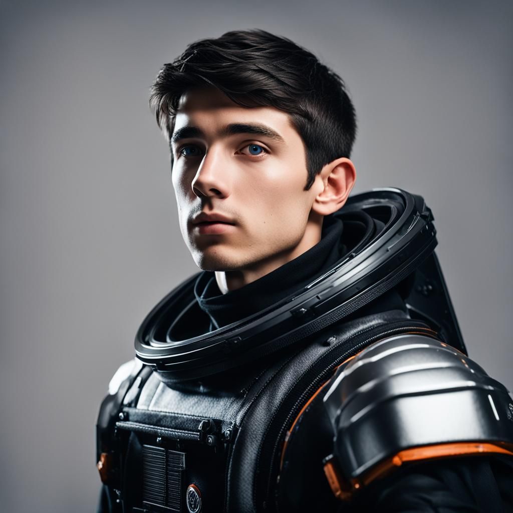 Cinematic Portrait of Young Man in Spacesuit