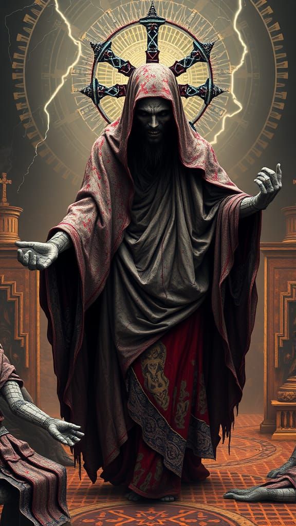 Fractal Horror Figure in Neo-Primitivist Style