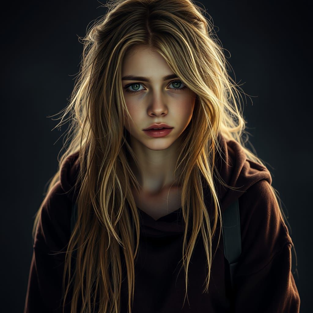 Emotional Young Woman in Dark Fantasy Style
