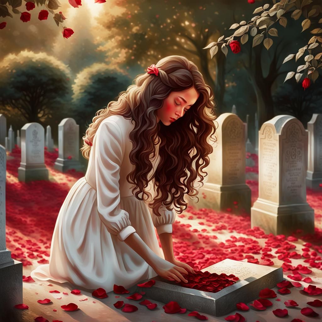Romanticism-Inspired Girl in a Serene Garden Grave