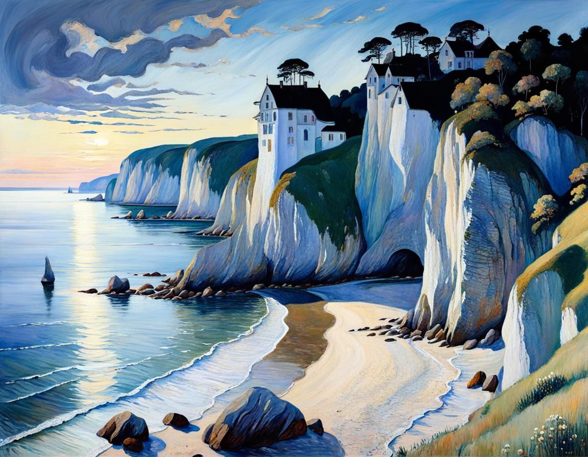 Dreamy Chalk Coast of Rügen in Soft Evening Light, in the St...