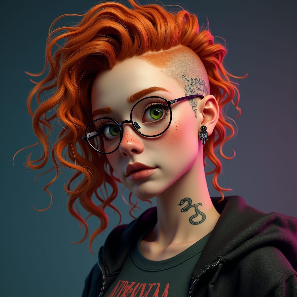 Freckled Woman with Green Eyes in Hyperdetailed Style